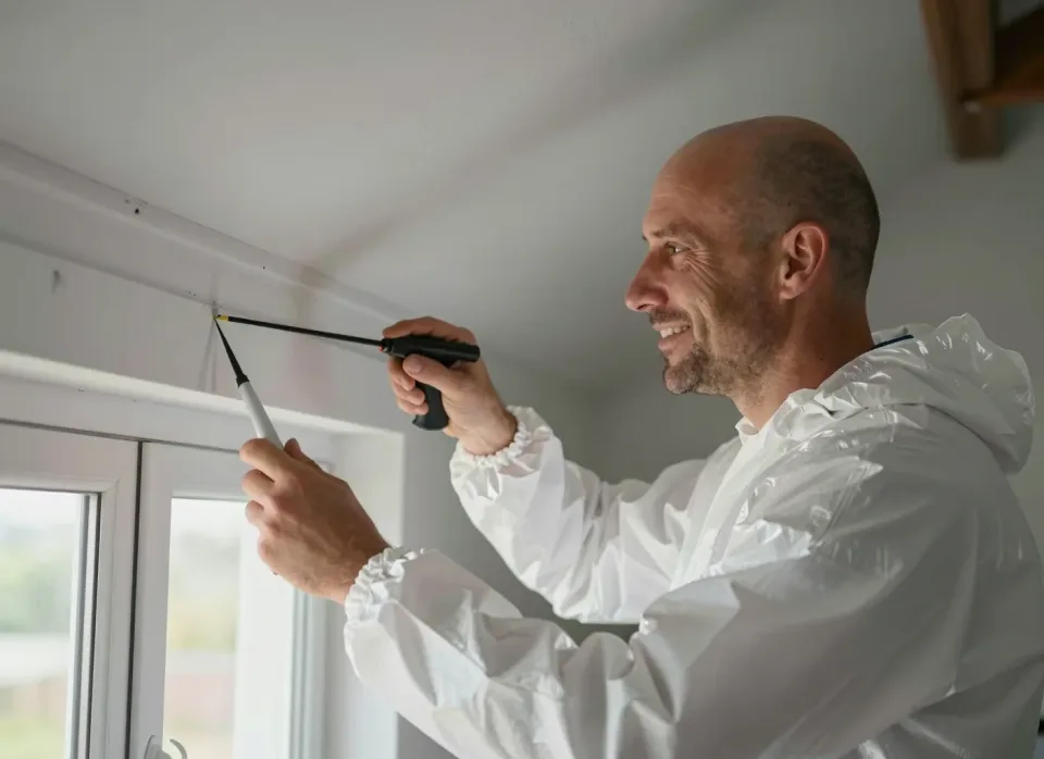 Fuge am Fensterrahmen wird mit der Kartuschenpistole verschlossen