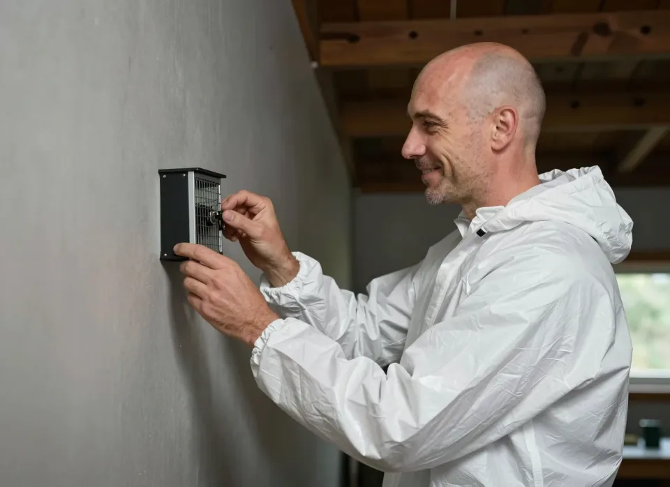 Gesicherte Monitoring-Box wird an der Wand montiert