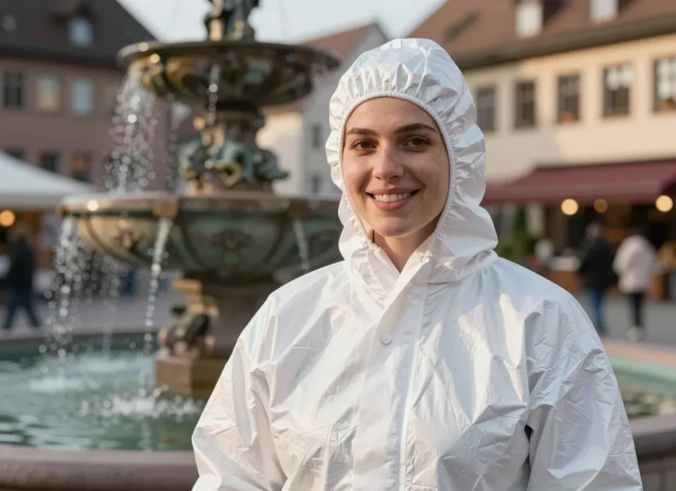 Mitarbeiterin am Schönen Brunnen auf dem Nürnberger Hauptmarkt