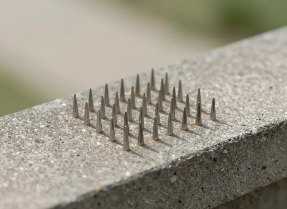 Montierte Taubenspikes auf einem Betonsims